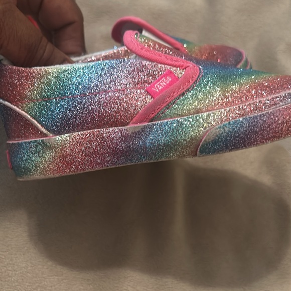 Vans Low Slip On "Rainbow Glitter Sparkle Ombre' "size 7 toddler - Picture 2 of 6